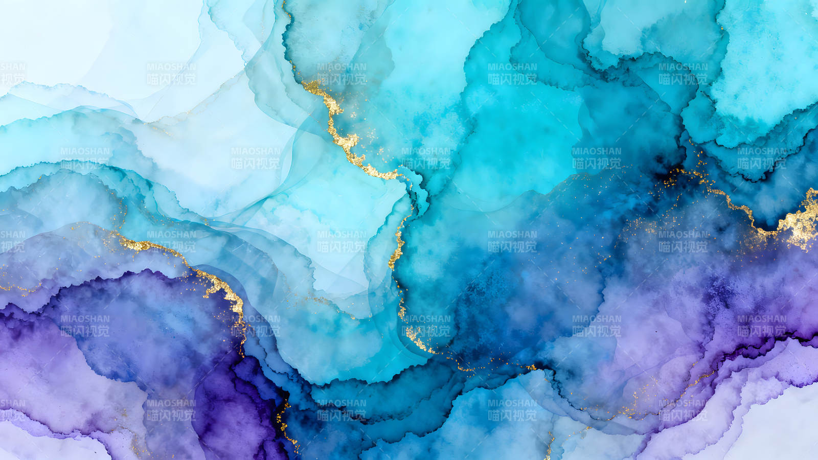 抽象水彩背景蓝紫色调金色点缀图片