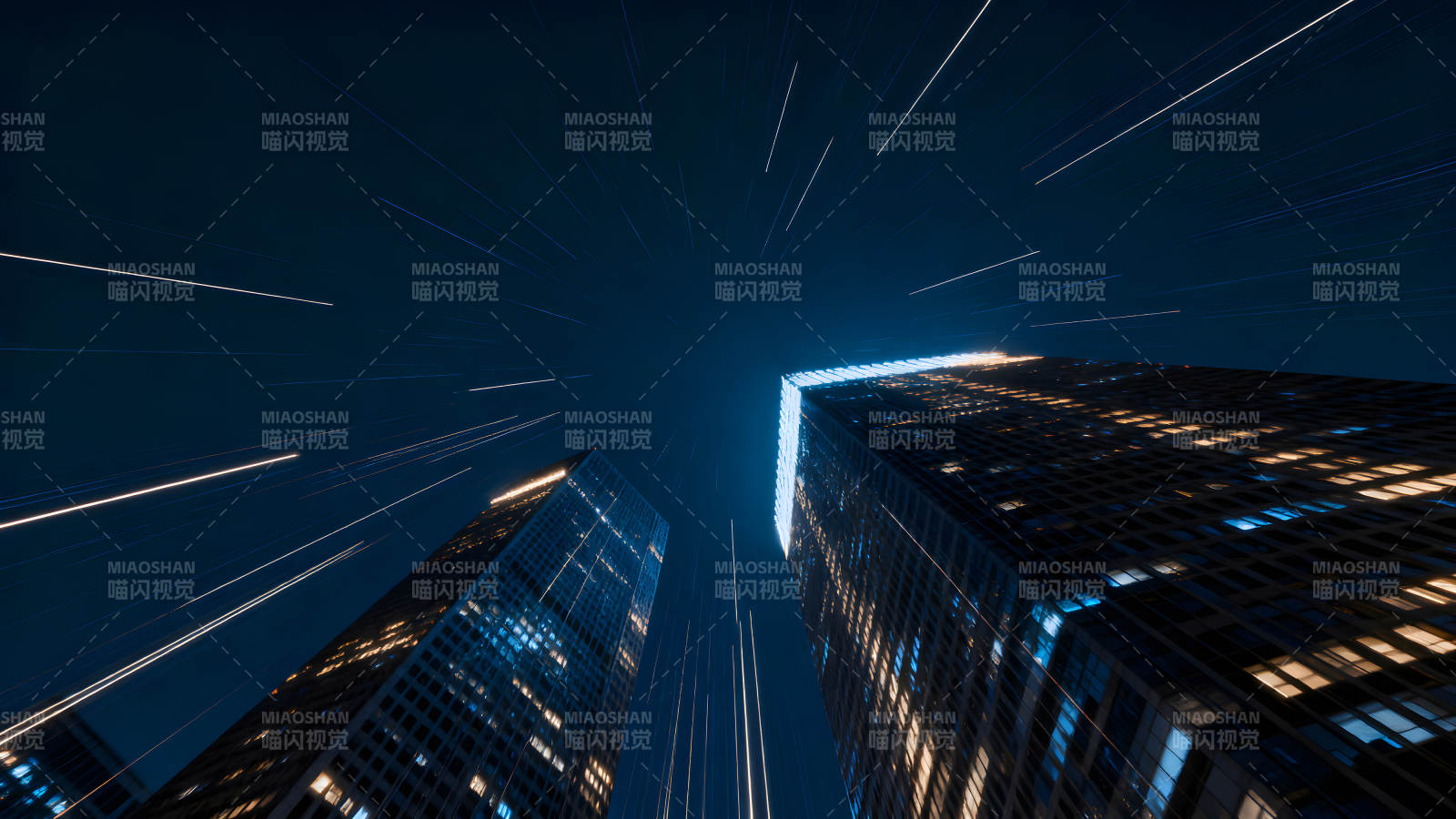 夜幕下的摩天大楼与星光图片