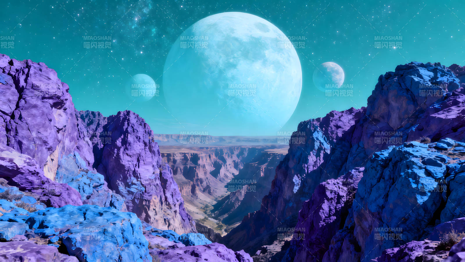 外星峡谷夜空星月奇观图片