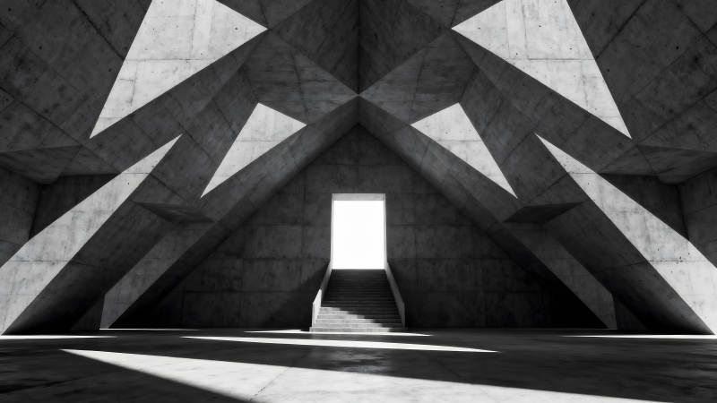 几何建筑光影构图的黑白场景图片