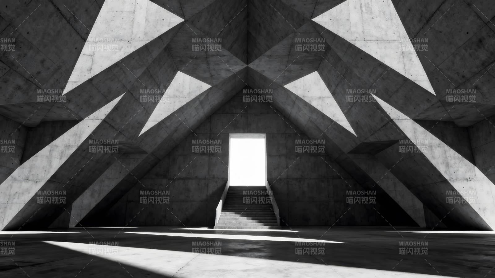 几何建筑光影构图的黑白场景图片