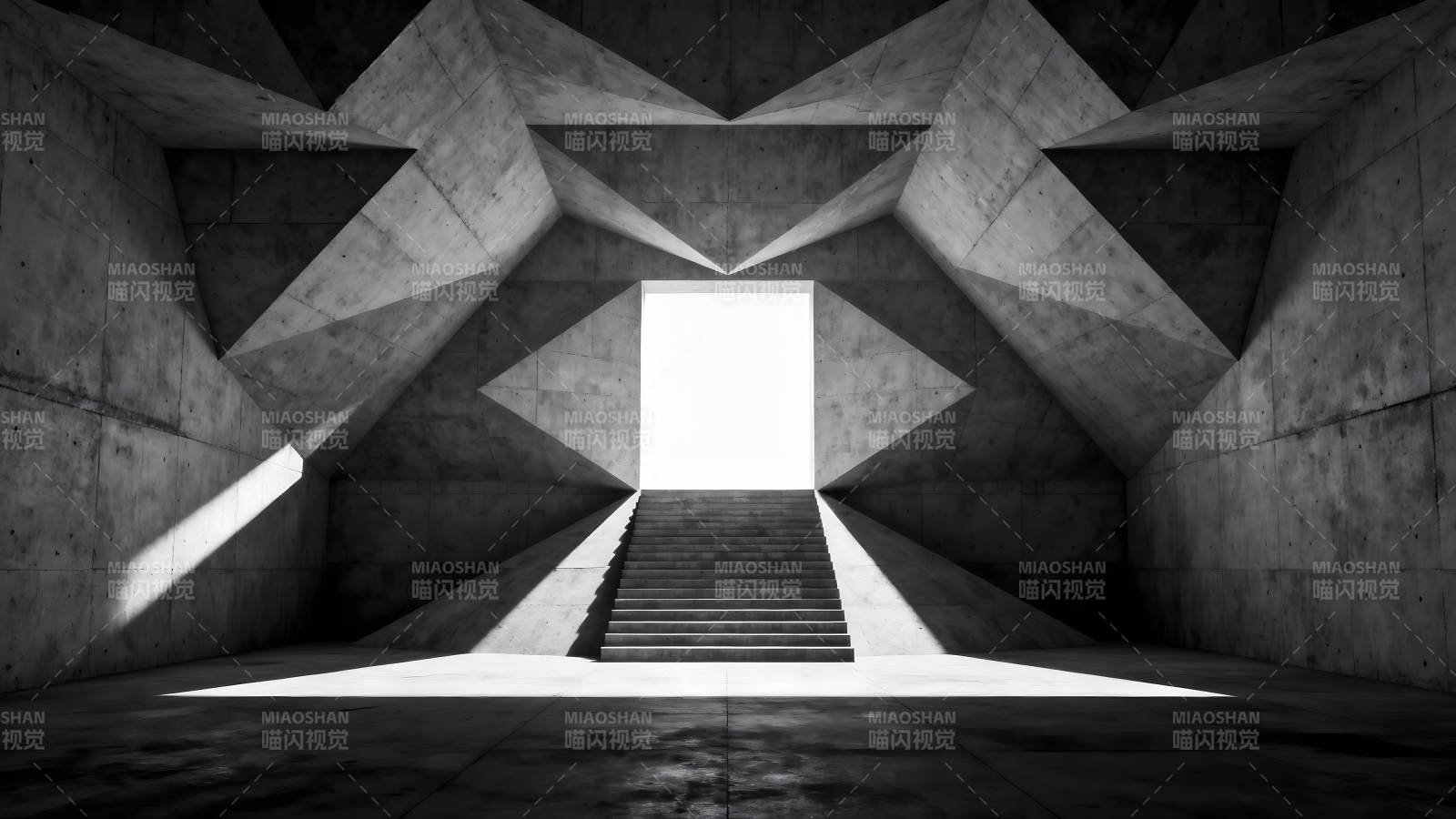 混凝土建筑的几何空间和光影图片