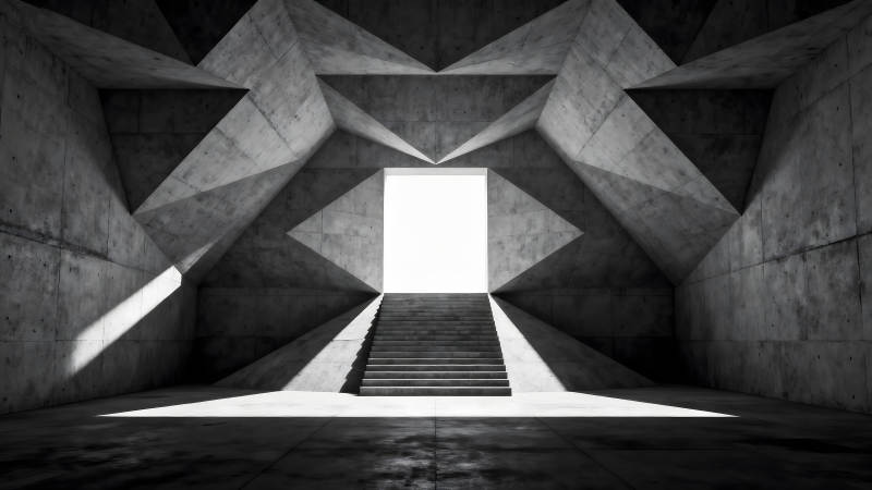 混凝土建筑的几何空间和光影图片