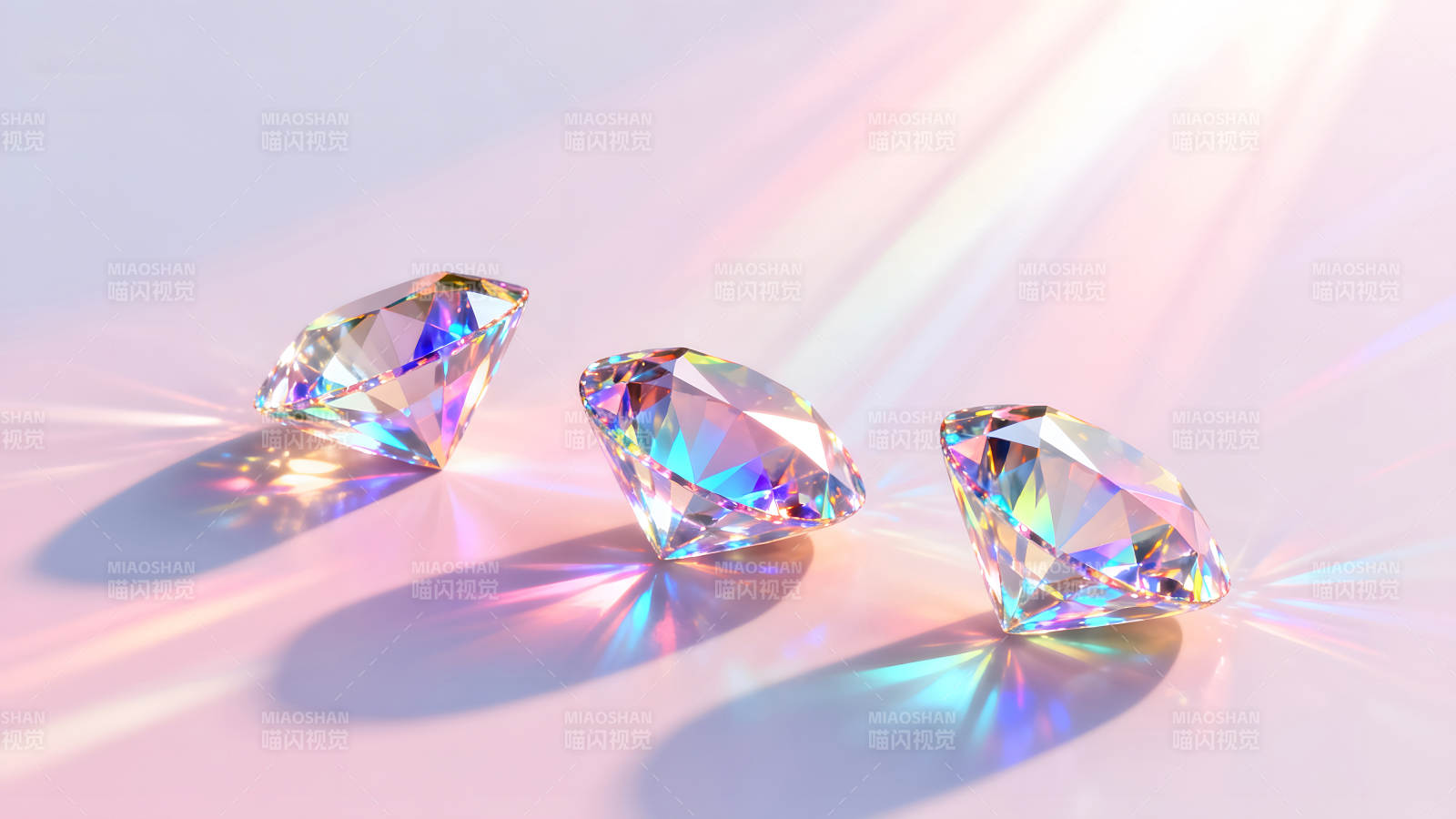 三颗闪耀的钻石在柔和光线下图片