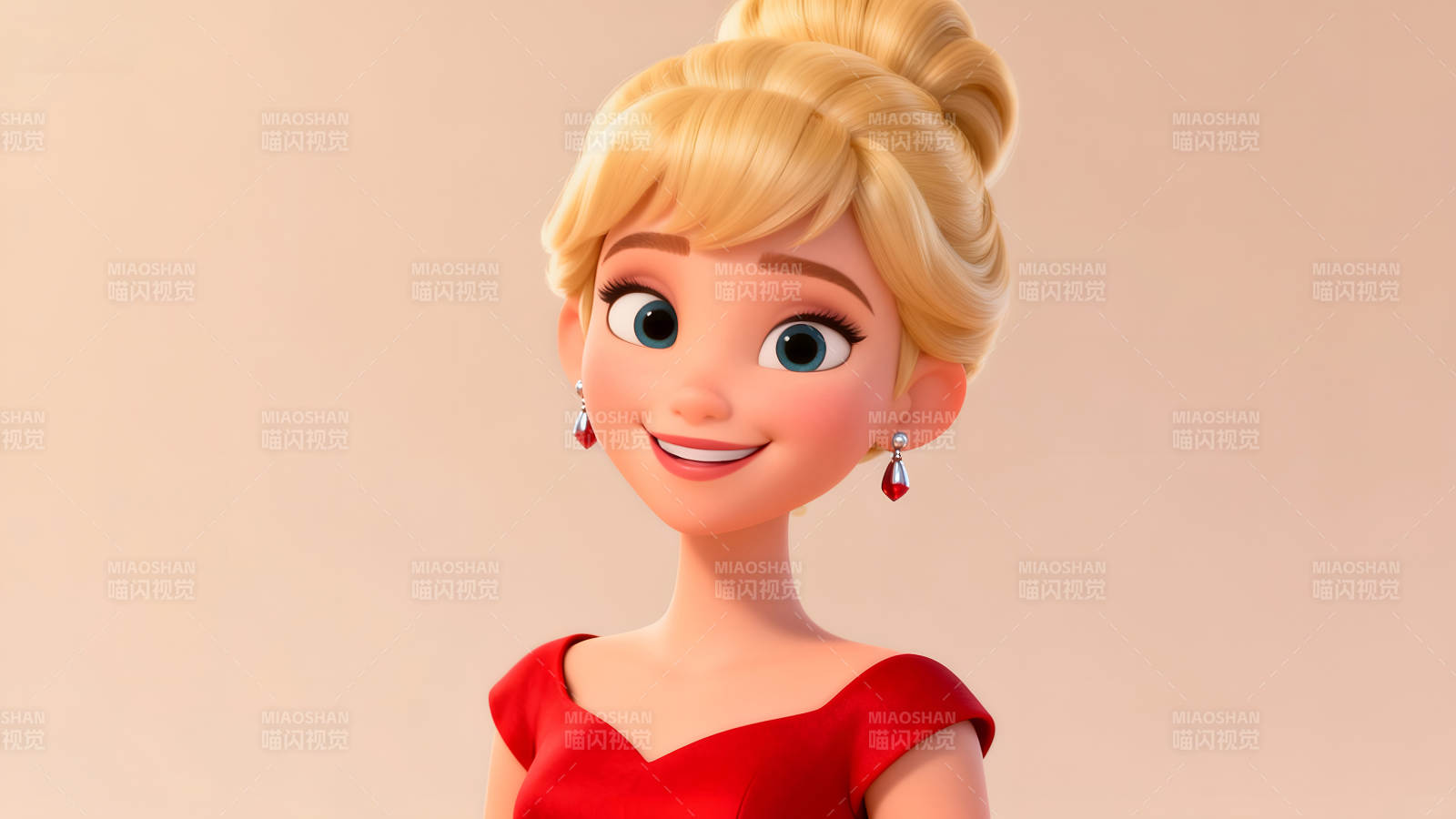 动画人物金色头发红色礼服图片