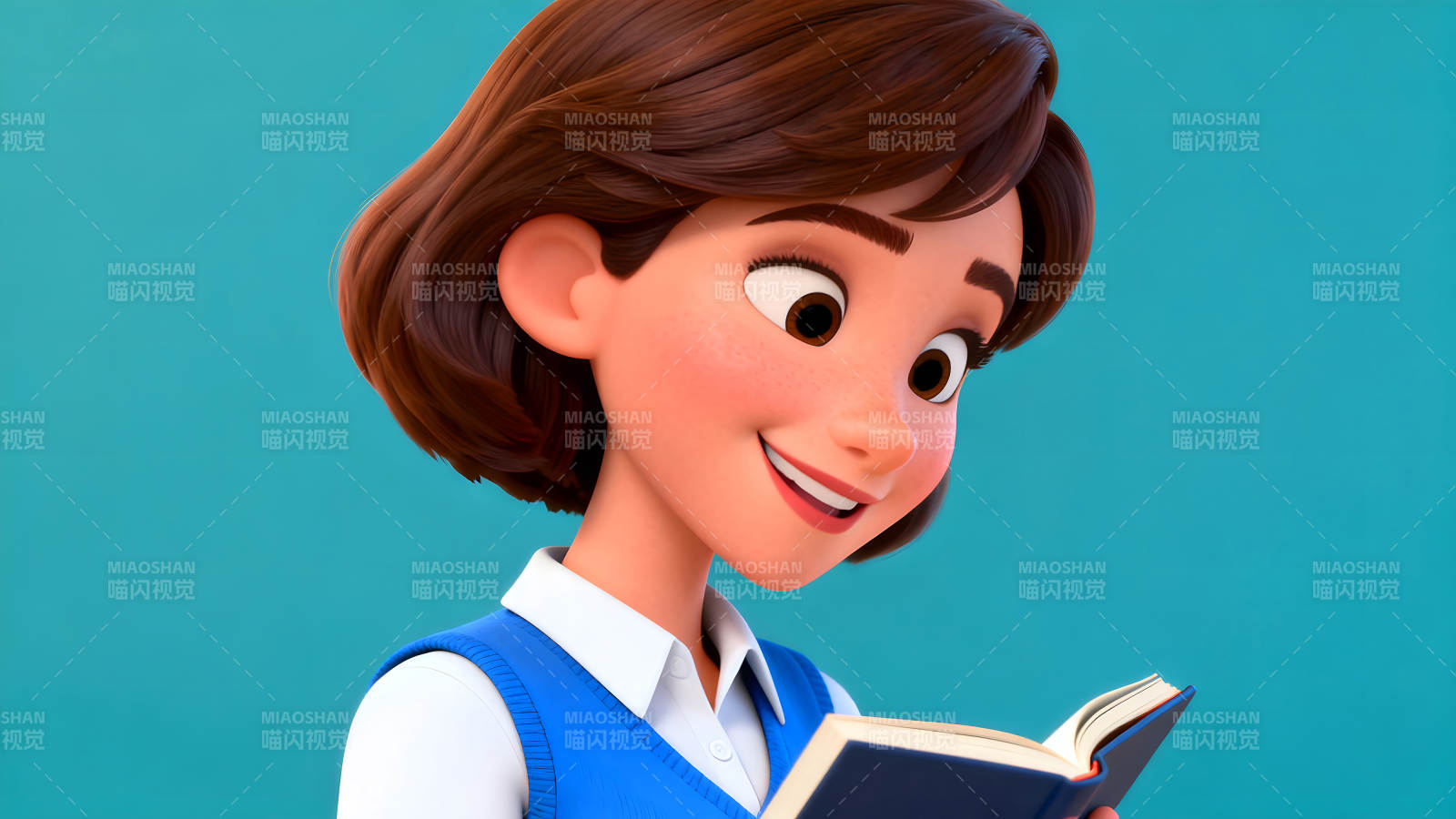 动画女孩阅读书籍图片