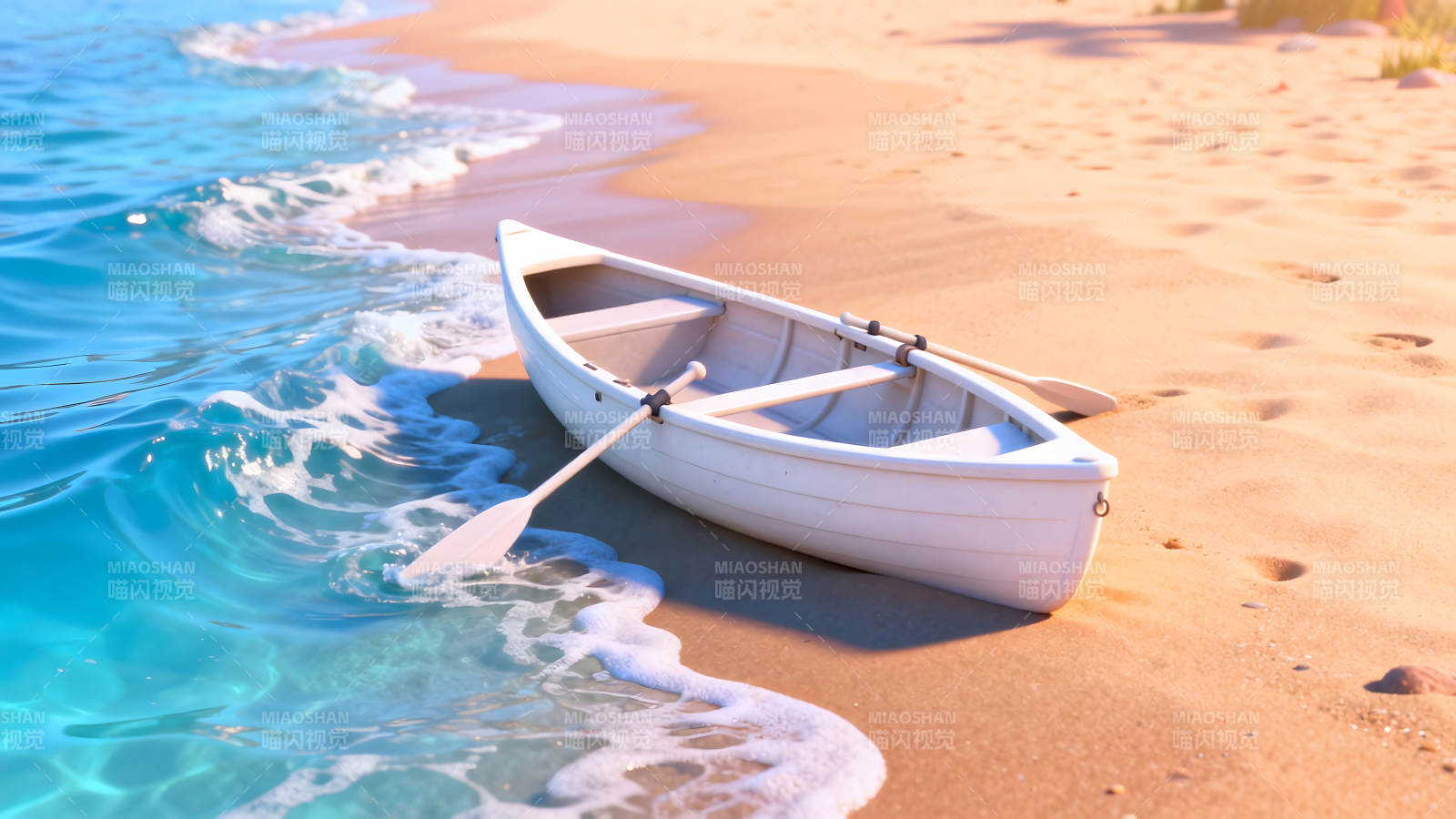 海滩上的白色小船图片