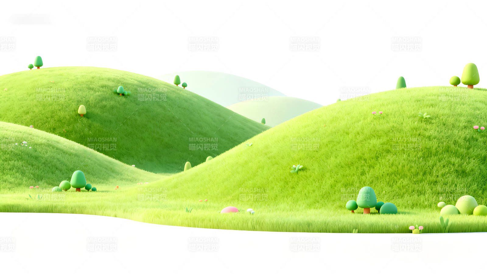 卡通风格的绿色山丘景观图片