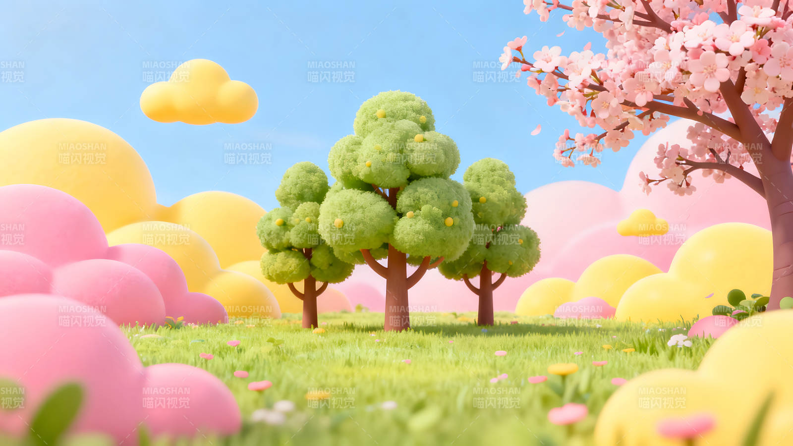 梦幻卡通风格的春日景象图片
