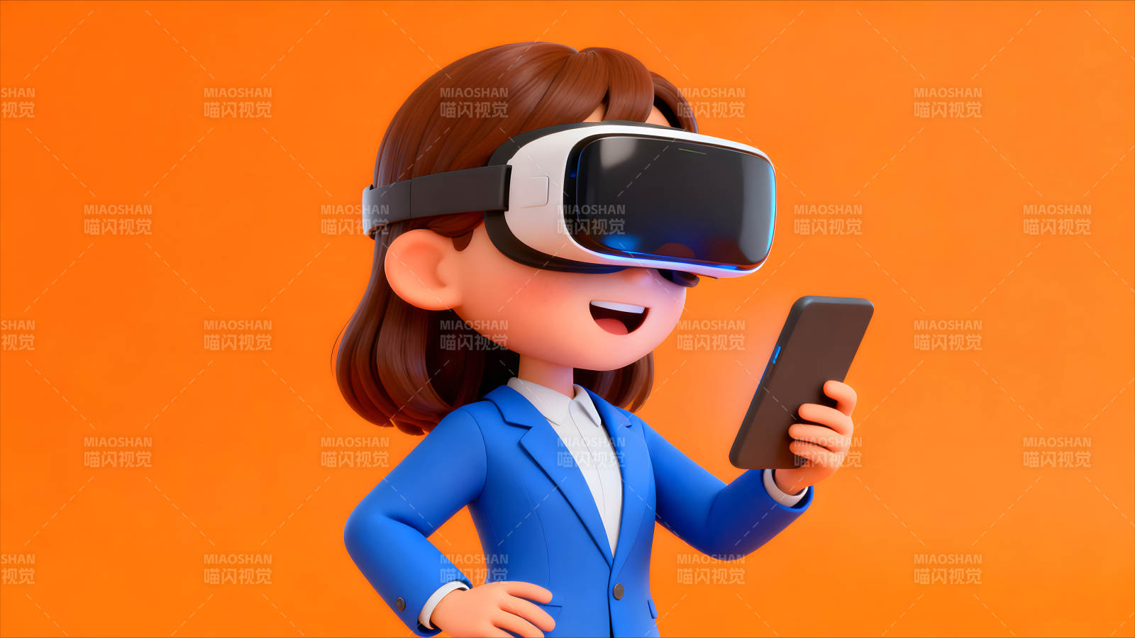 卡通人物戴VR眼镜玩手机图片