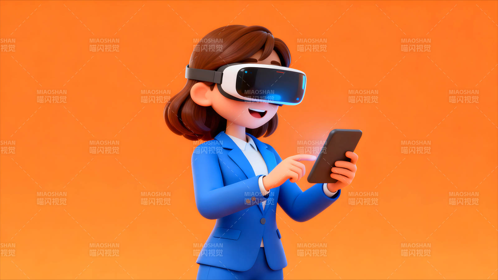 戴VR眼镜的卡通人物玩手机图片