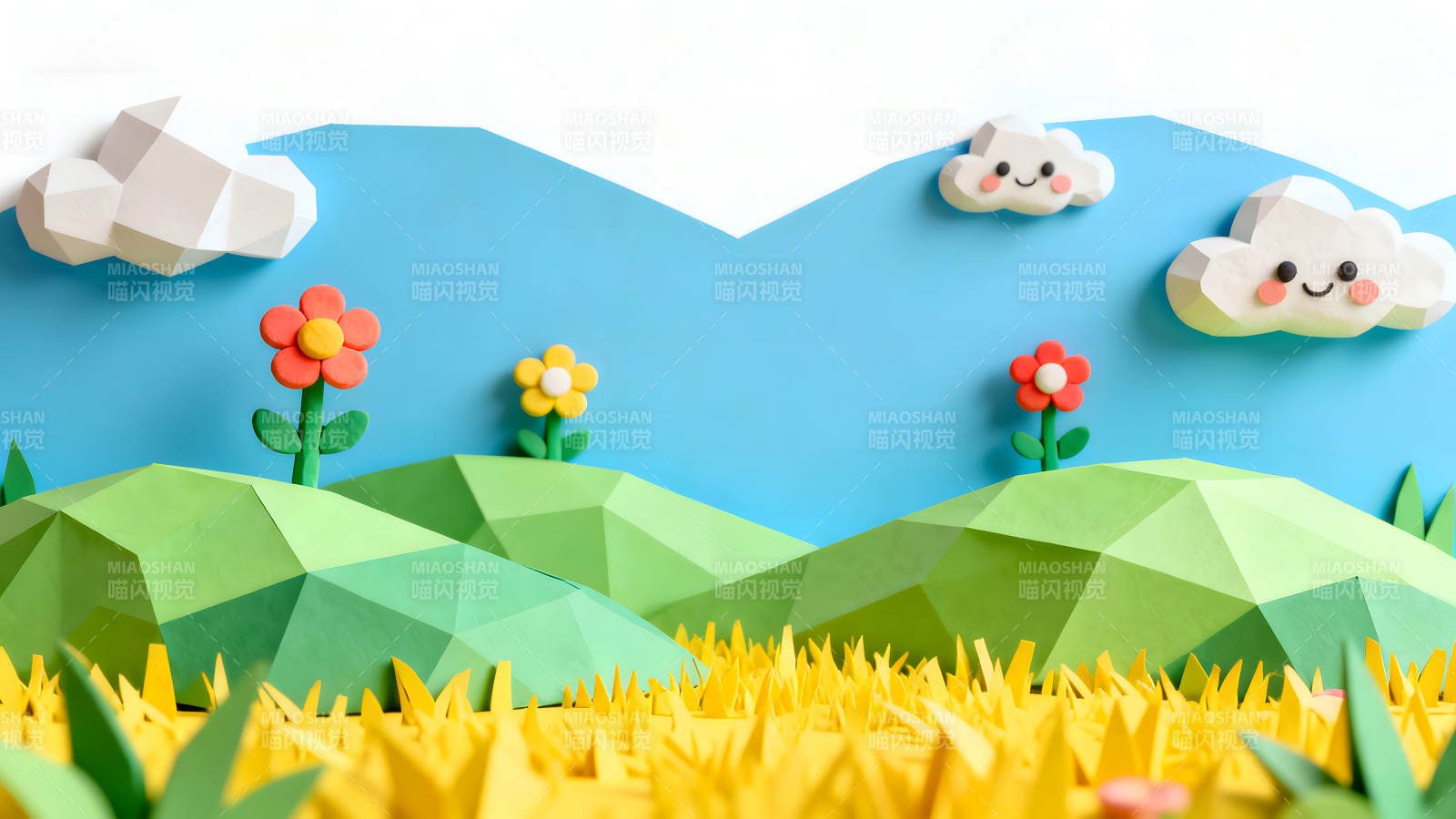 卡通场景纸艺风景鲜艳色彩图片