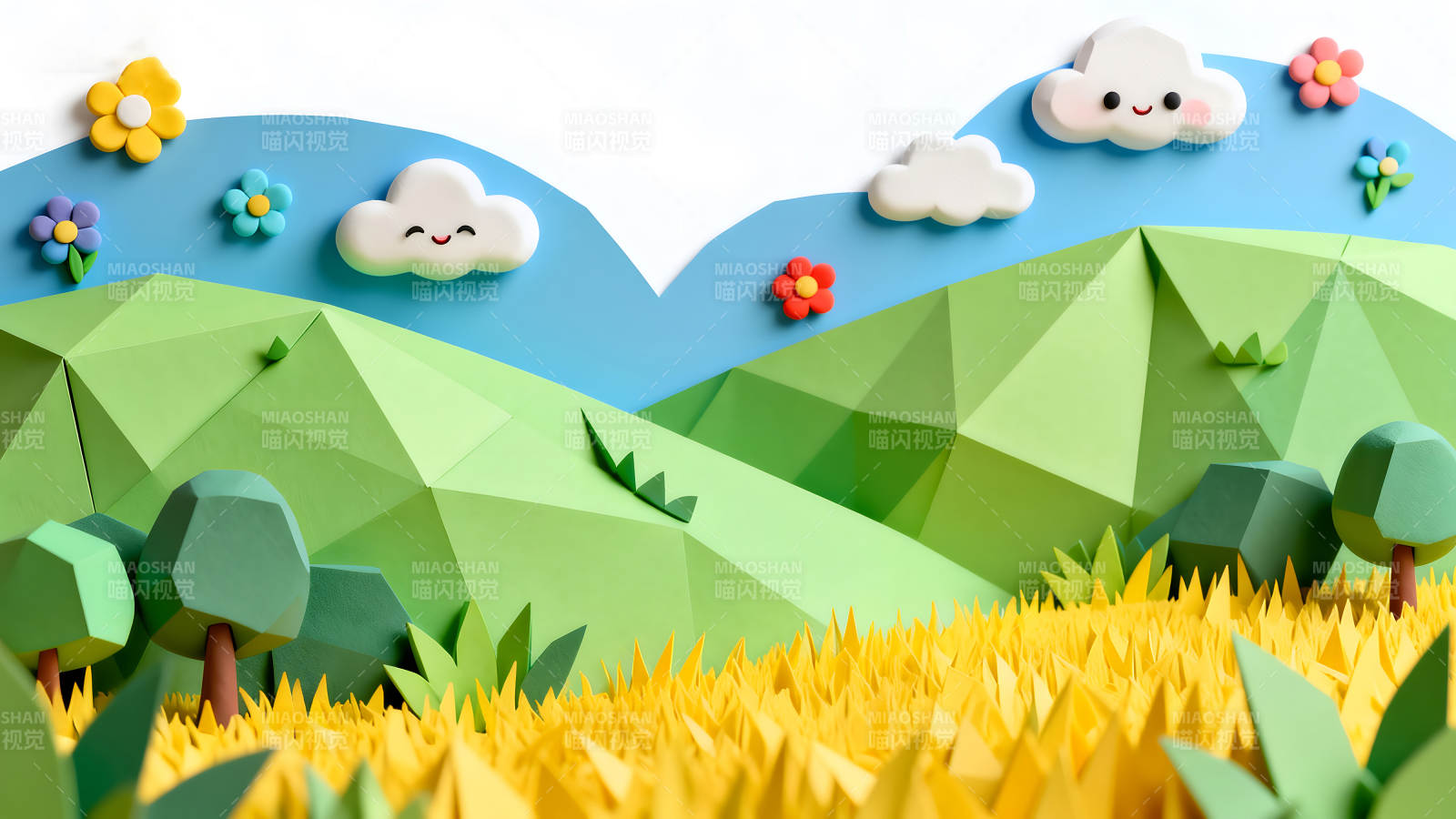 卡通风格的田园风景画图片