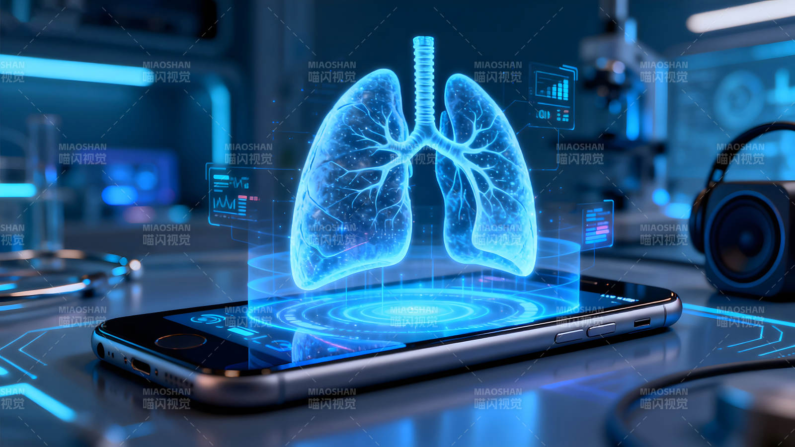 手机展现的未来医学肺部扫描图片
