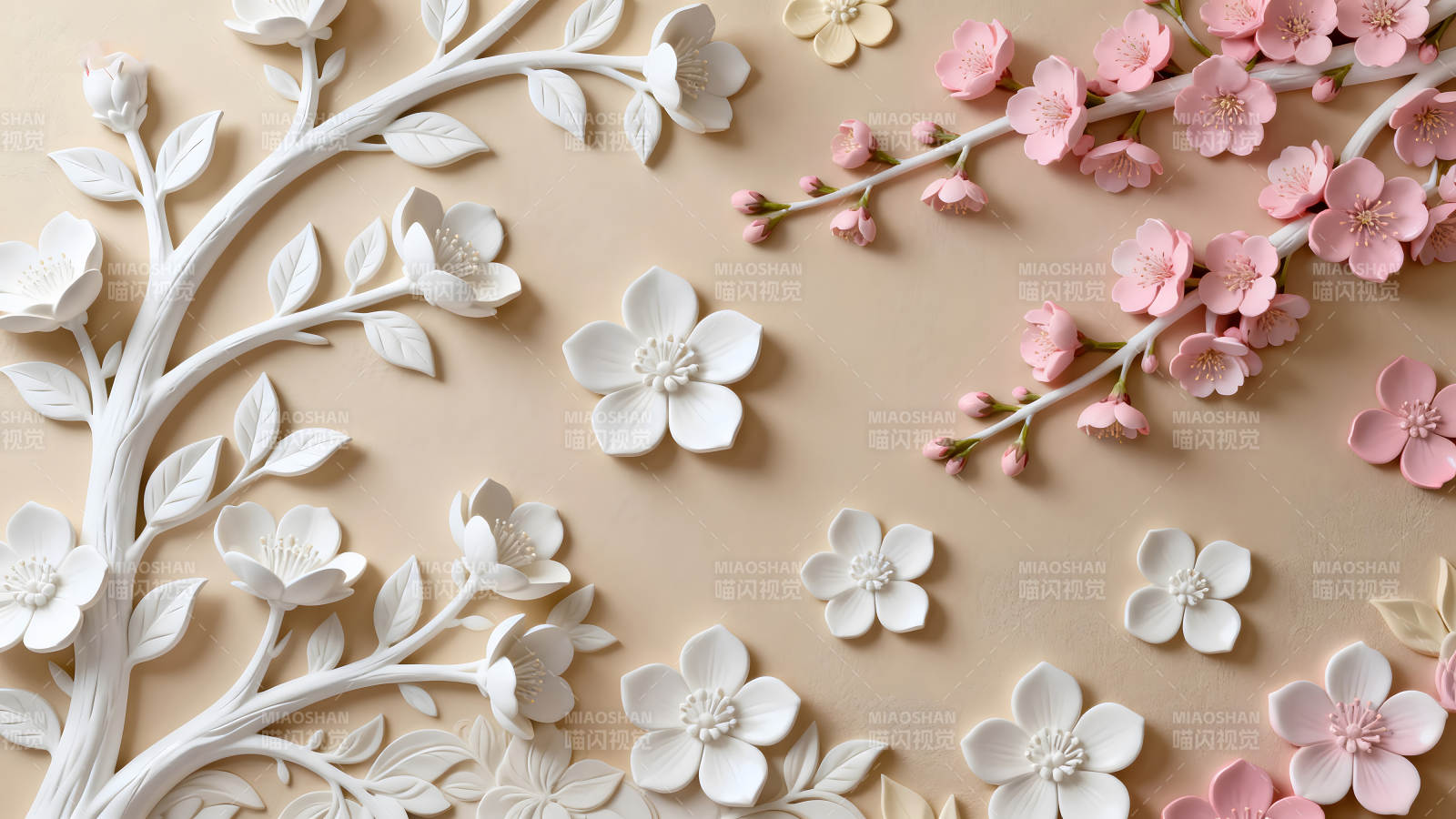 花朵浮雕装饰画清新唯美图片