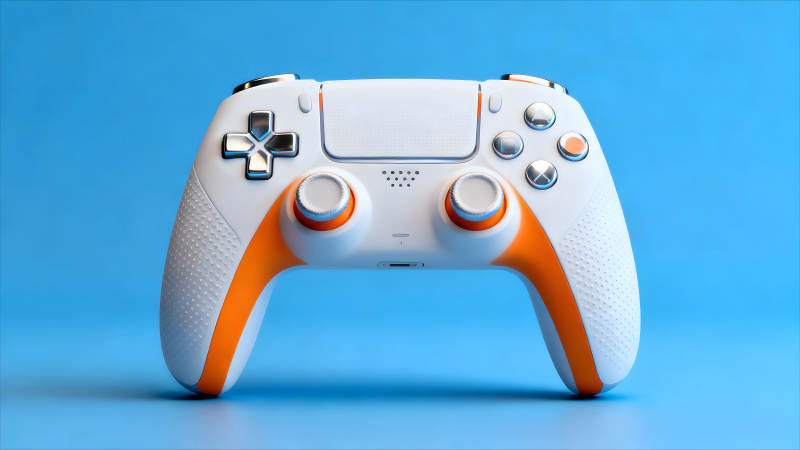 游戏手柄特写橙色白色搭配图片