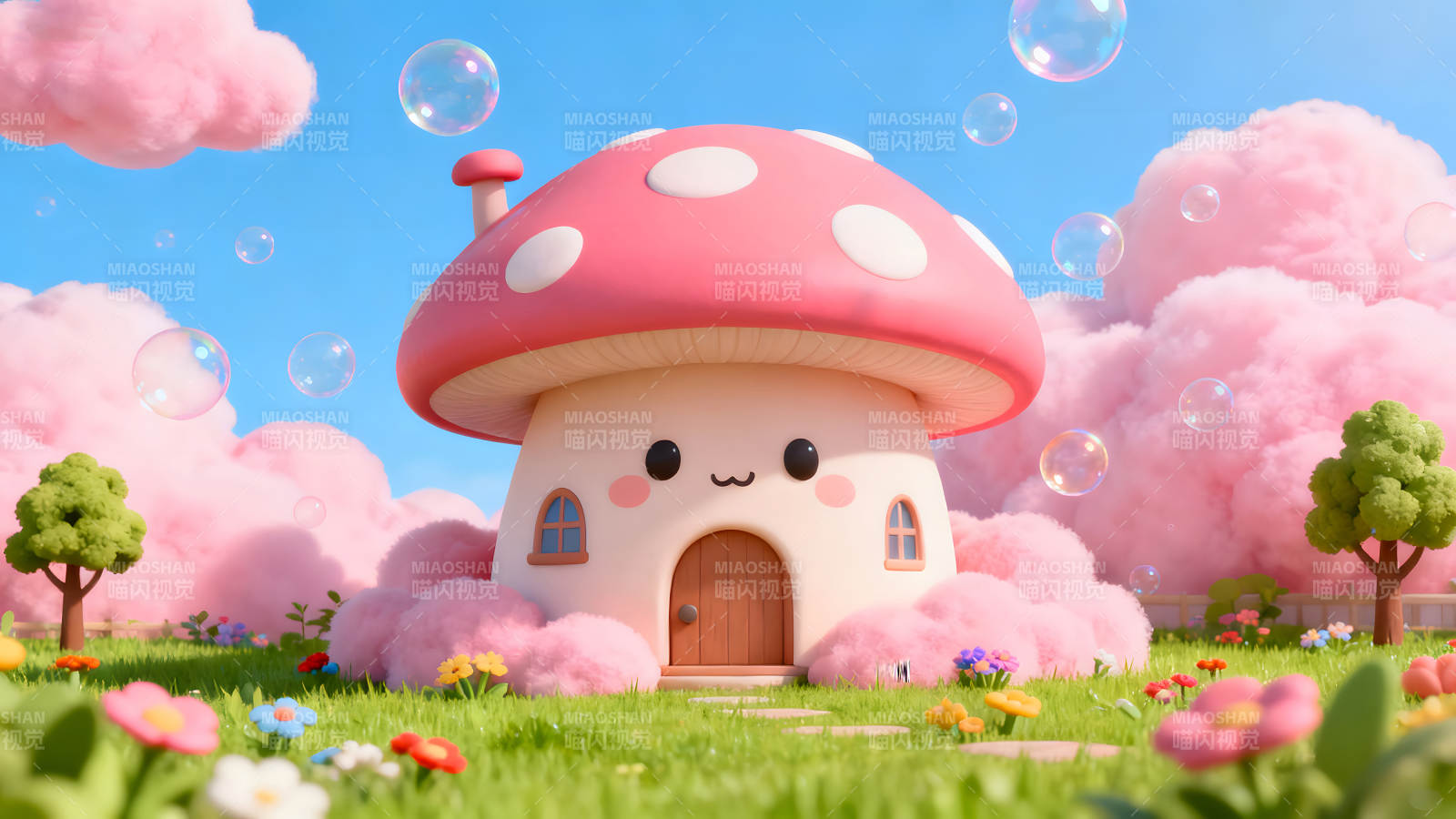梦幻蘑菇屋与泡泡的可爱世界图片