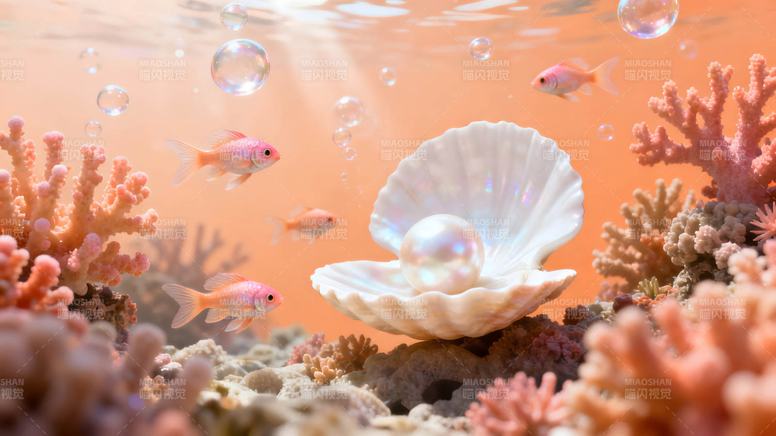 海底珍珠贝壳与鱼珊瑚图片