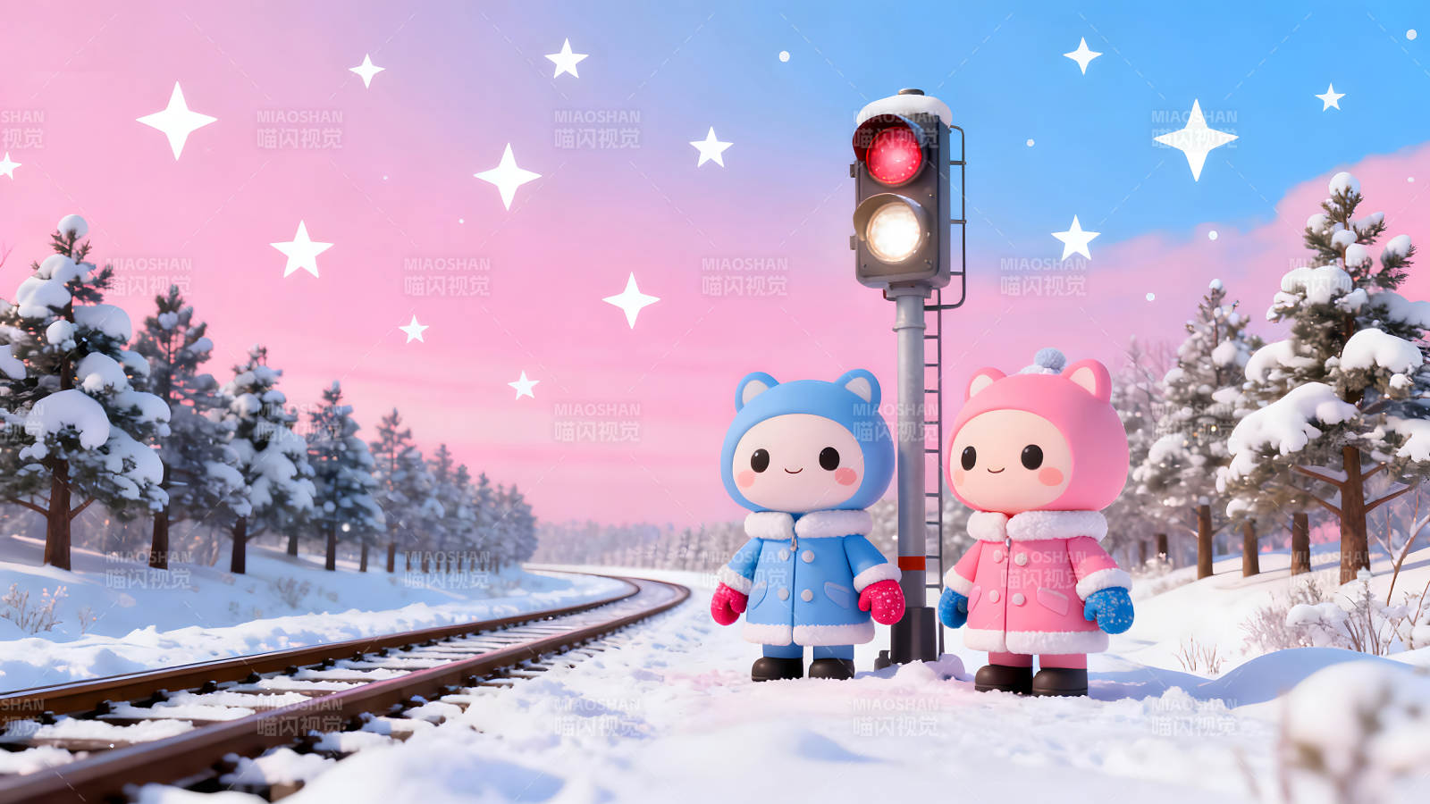 雪地里的可爱卡通人物图片