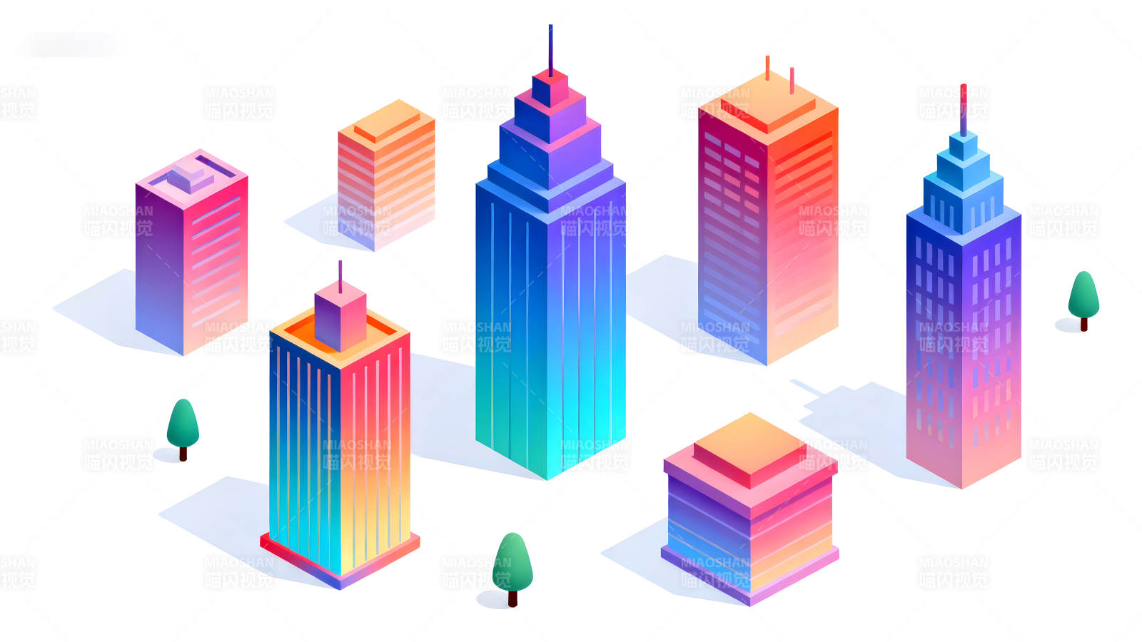 城市建筑群彩色插画图片