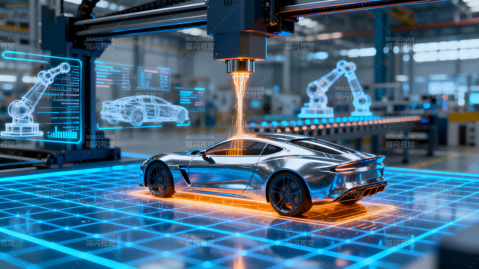 未来汽车制造生产线场景图片