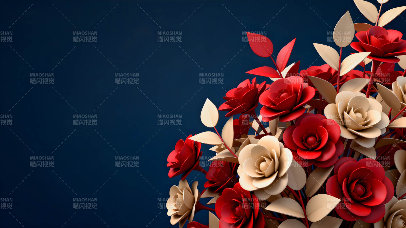 红色玫瑰花束深蓝色背景图片