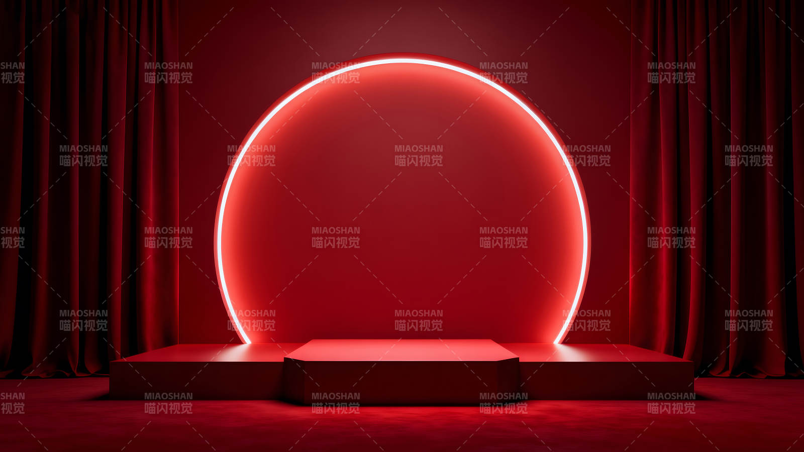 红色舞台灯光下的场景布置图片