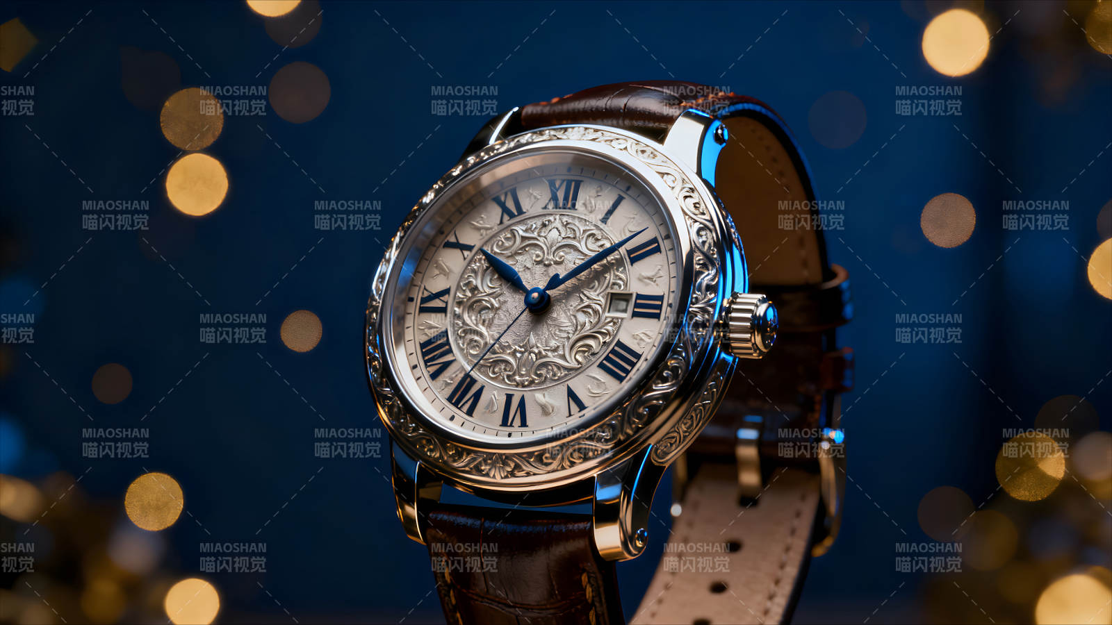 精美雕刻腕表特写光影艺术图片