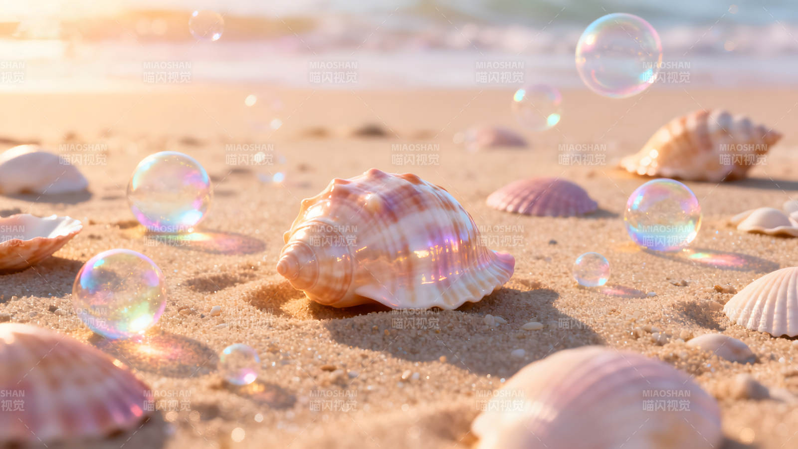 海滩上的贝壳和泡泡图片