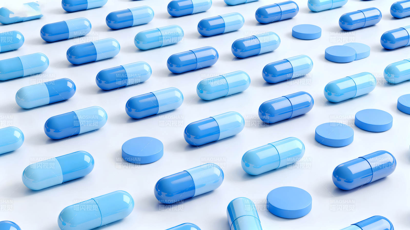 蓝色药丸排列特写镜头图片