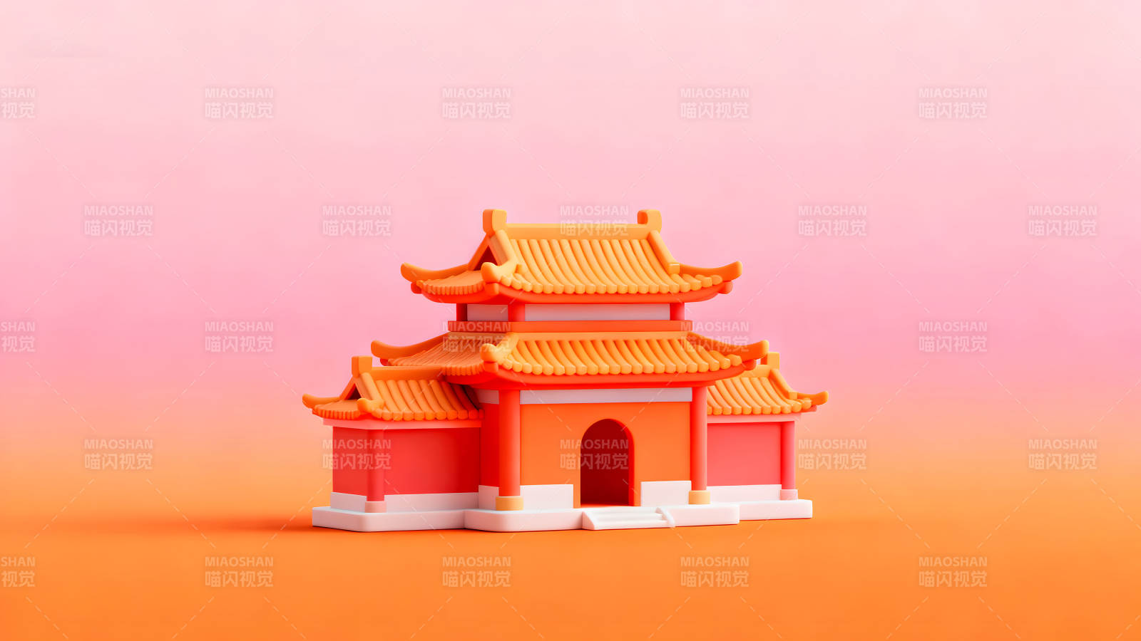 卡通中国风建筑模型图片