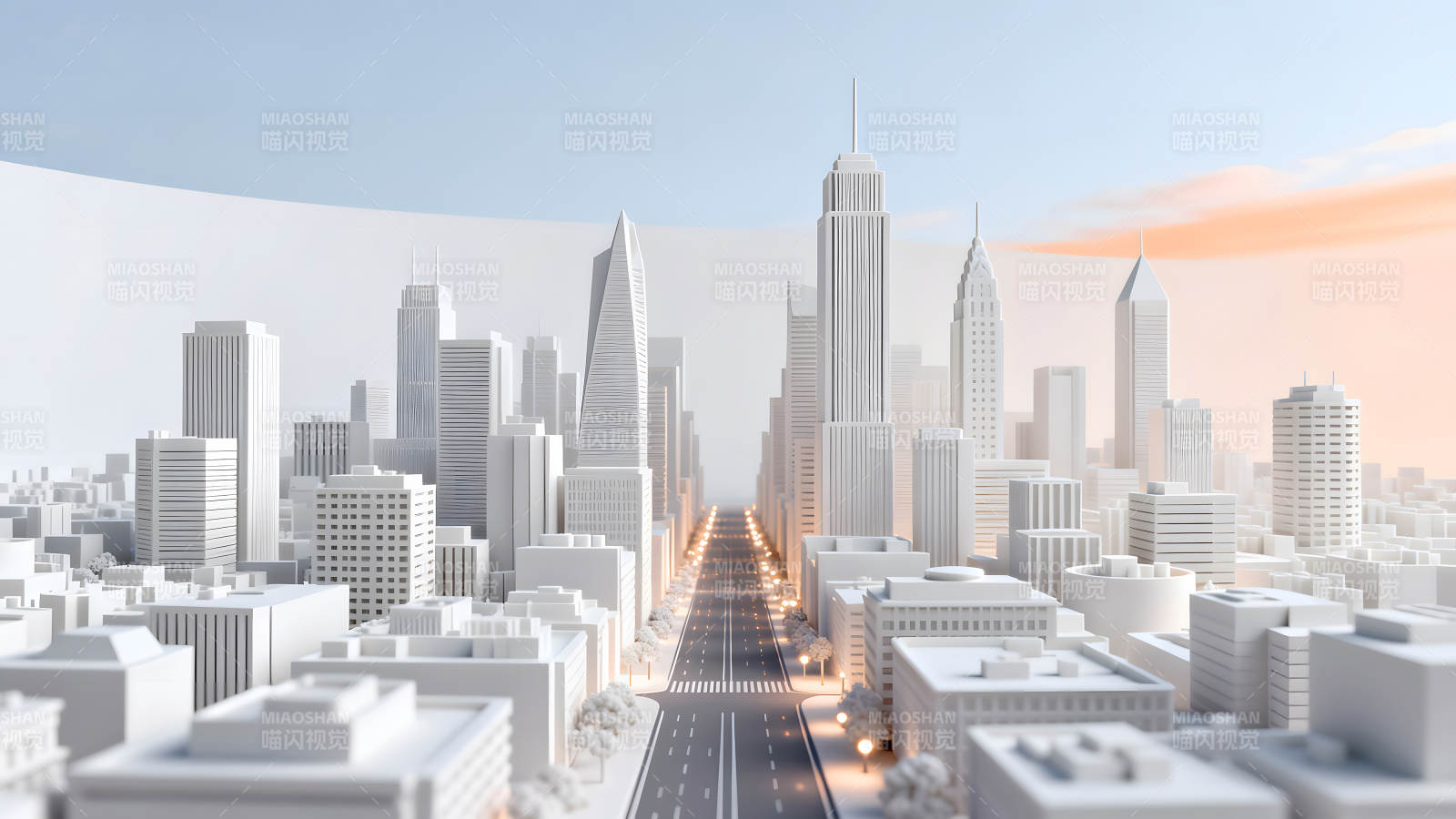 纯白城市风光景观视觉图片