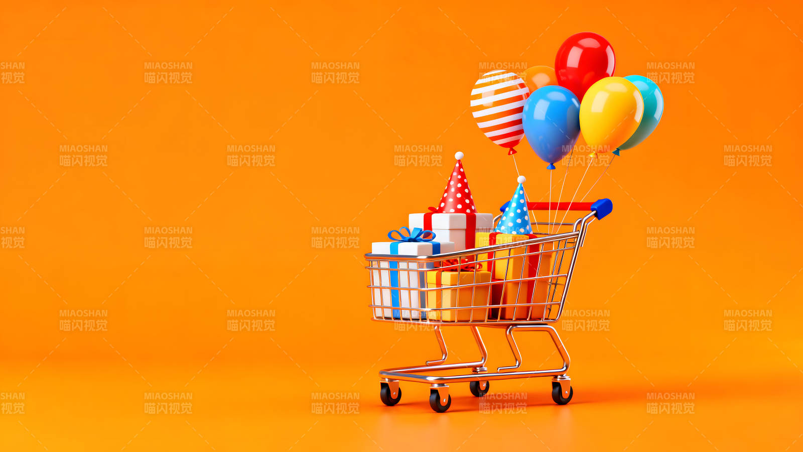购物车里有礼物气球准备庆祝图片