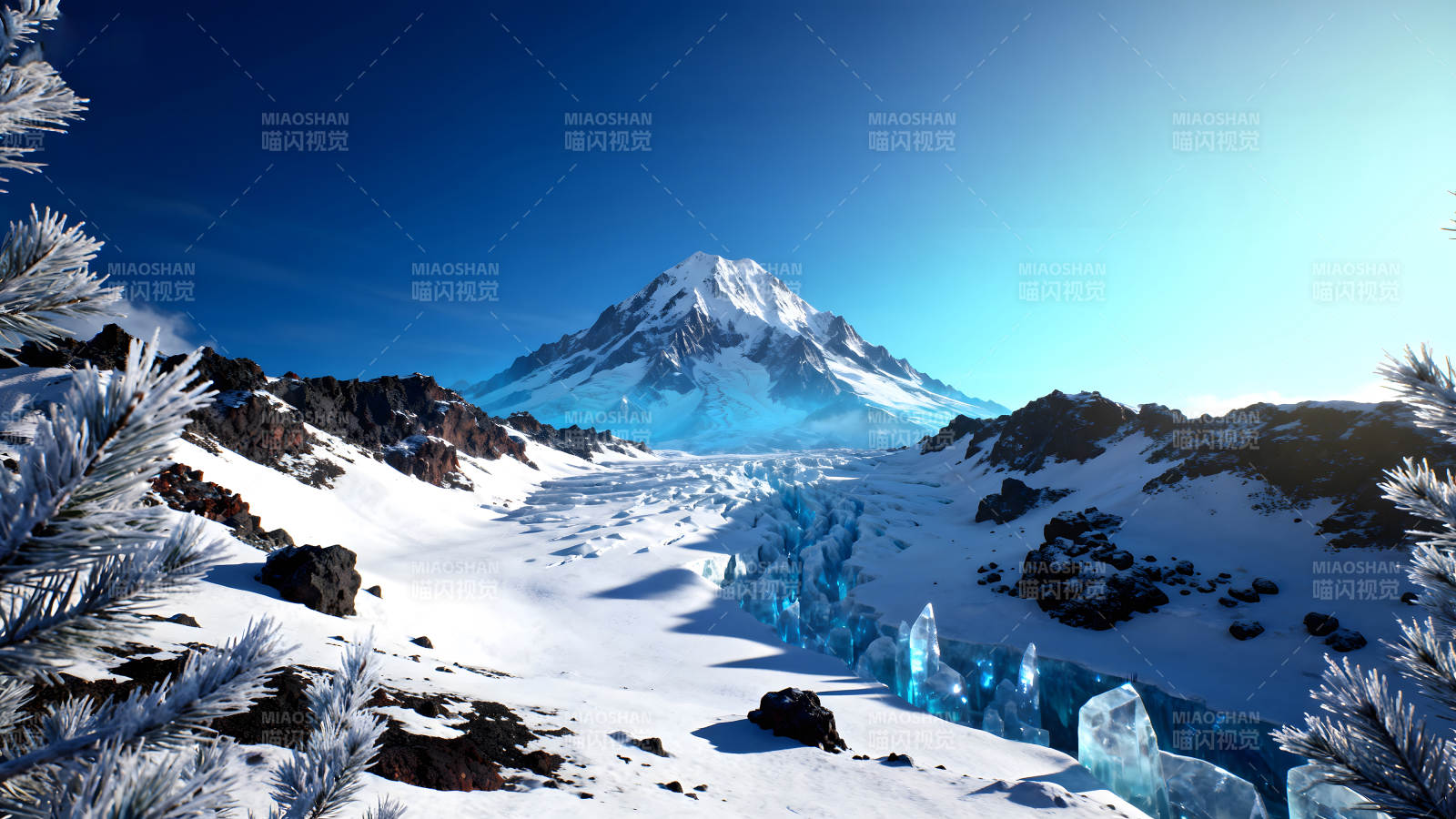 雪山冰川景象蓝天白雪图片