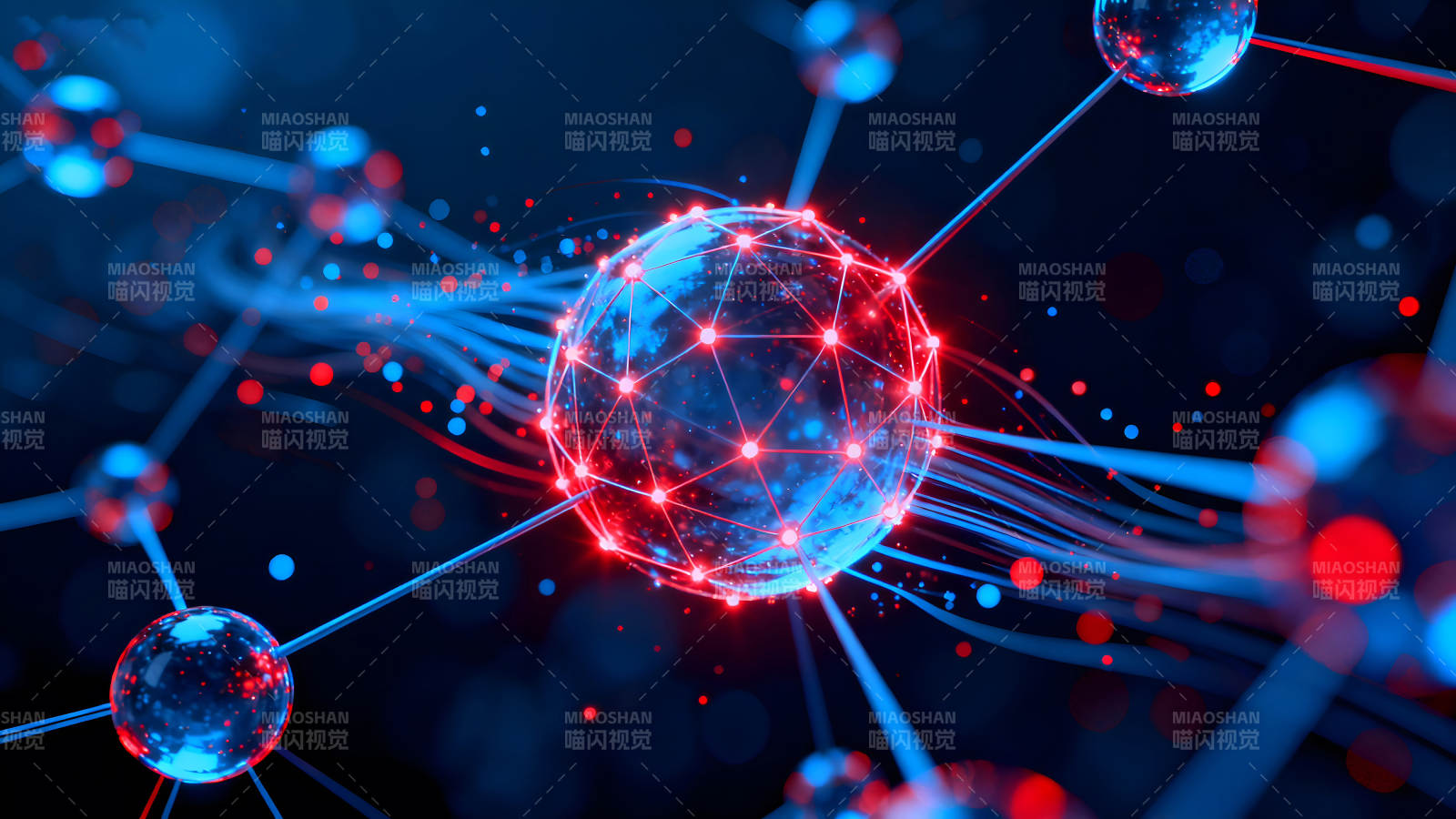 科技感十足的蓝色红色发光球体图片