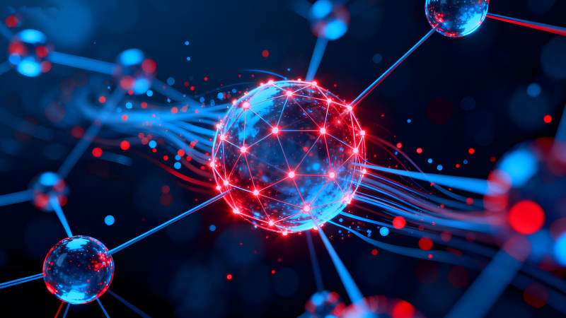 科技感十足的蓝色红色发光球体图片