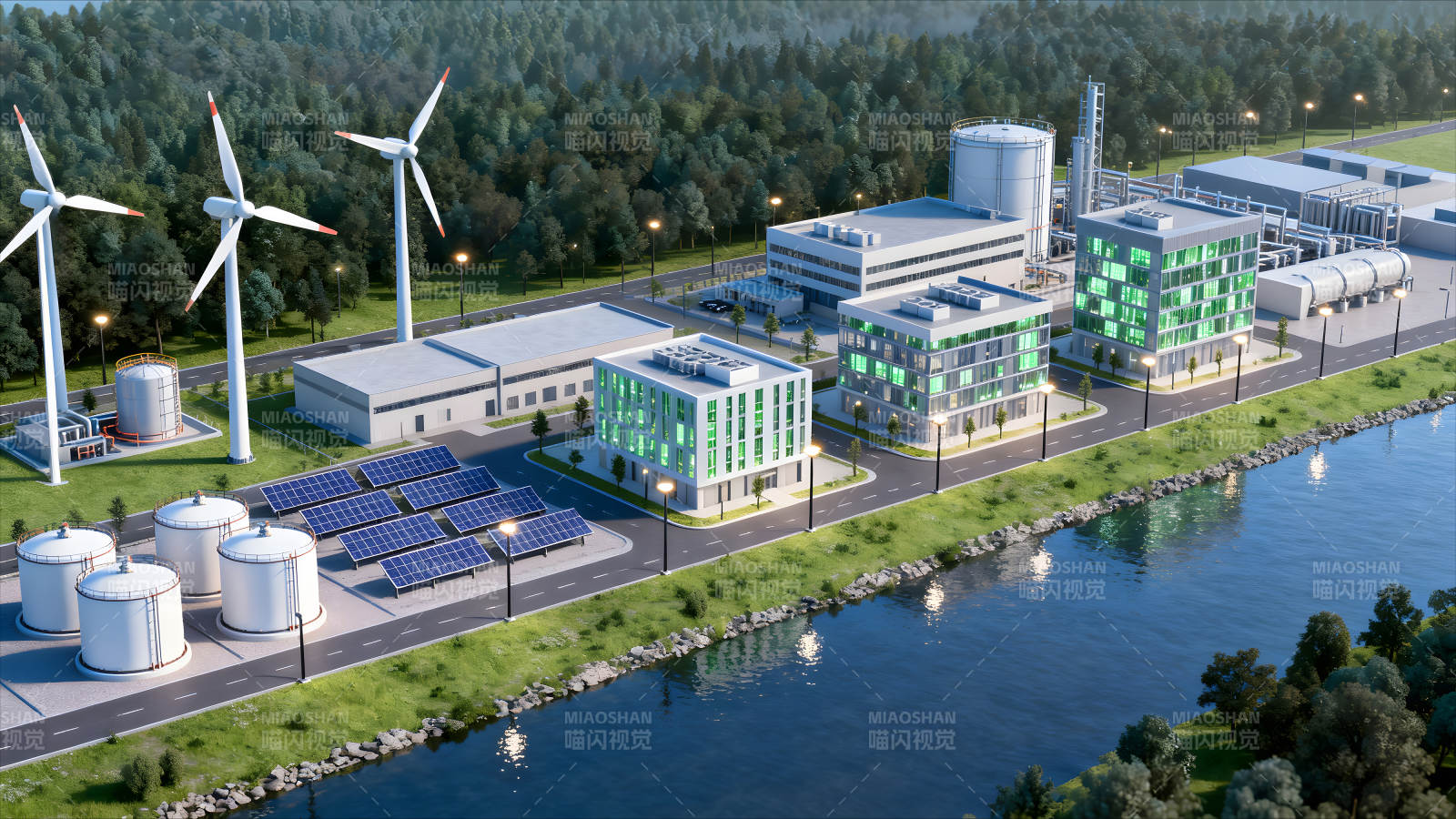 绿色能源工厂俯瞰图图片