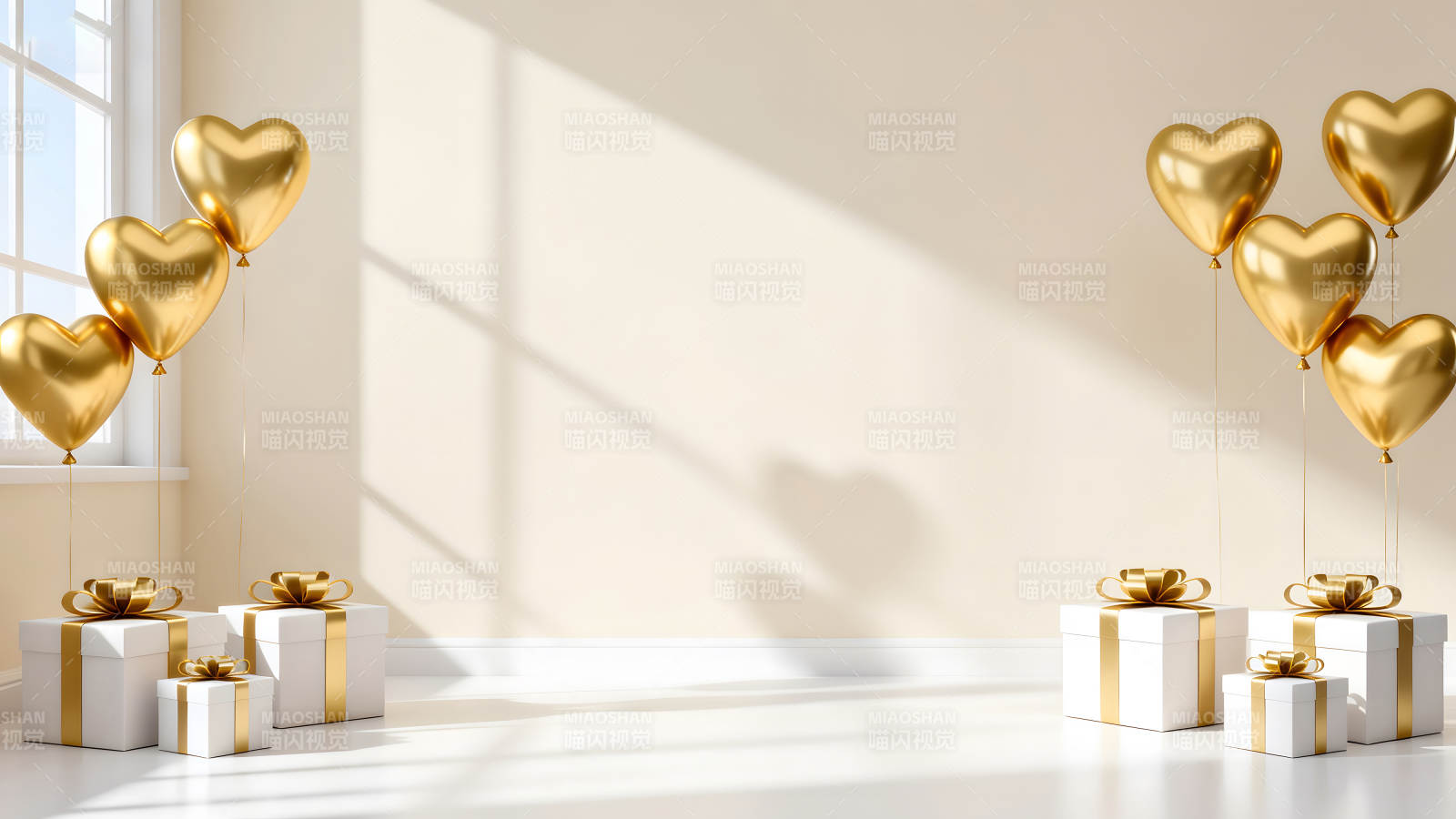 金心气球与礼盒的温馨场景图片
