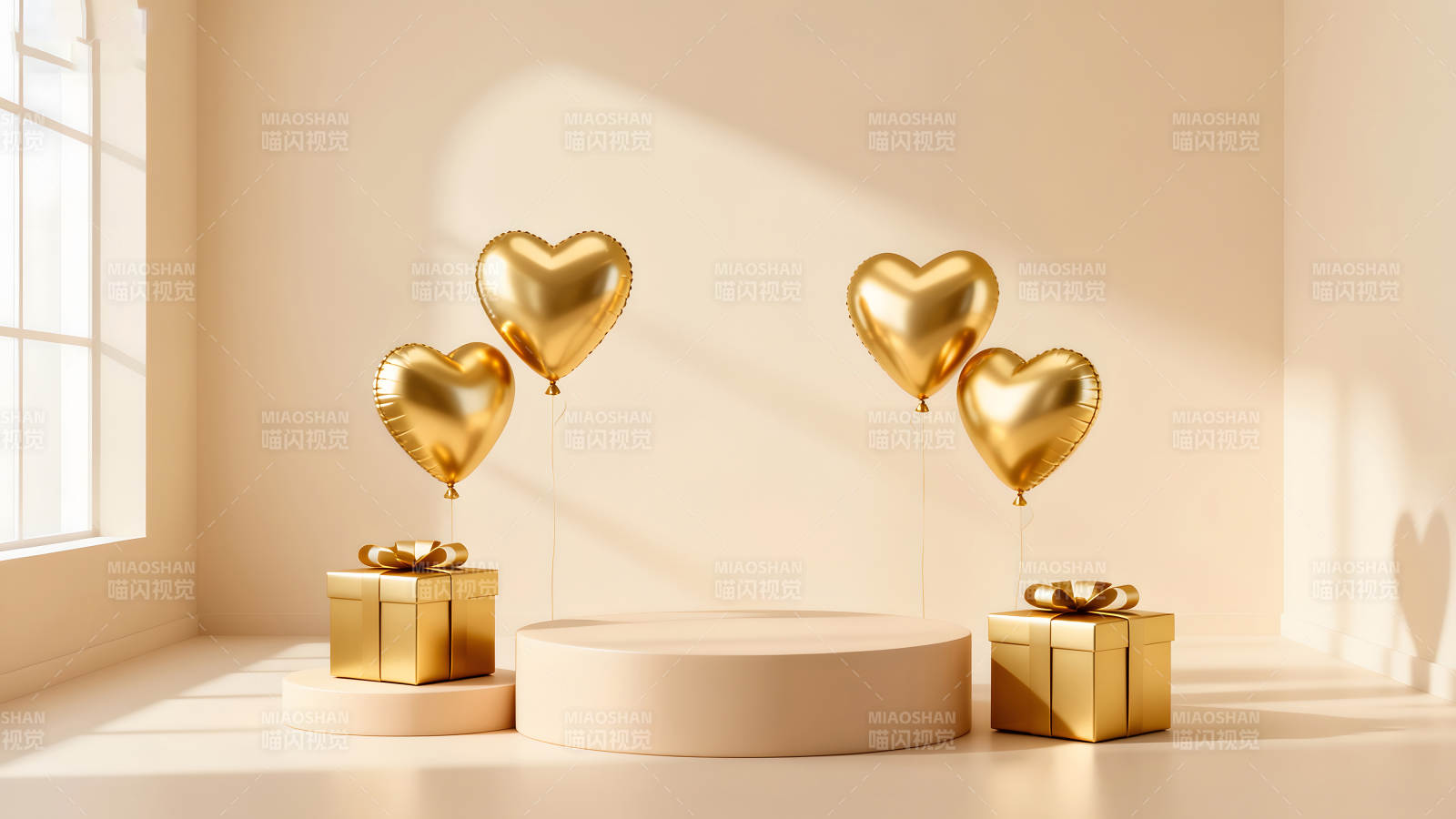 金色气球礼物场景展示图片