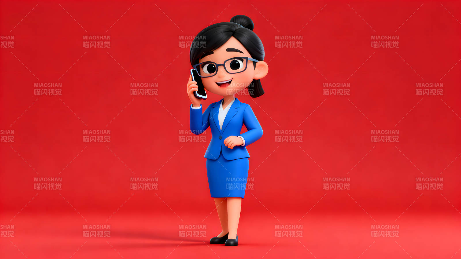 卡通女性打电话形象蓝衣图片