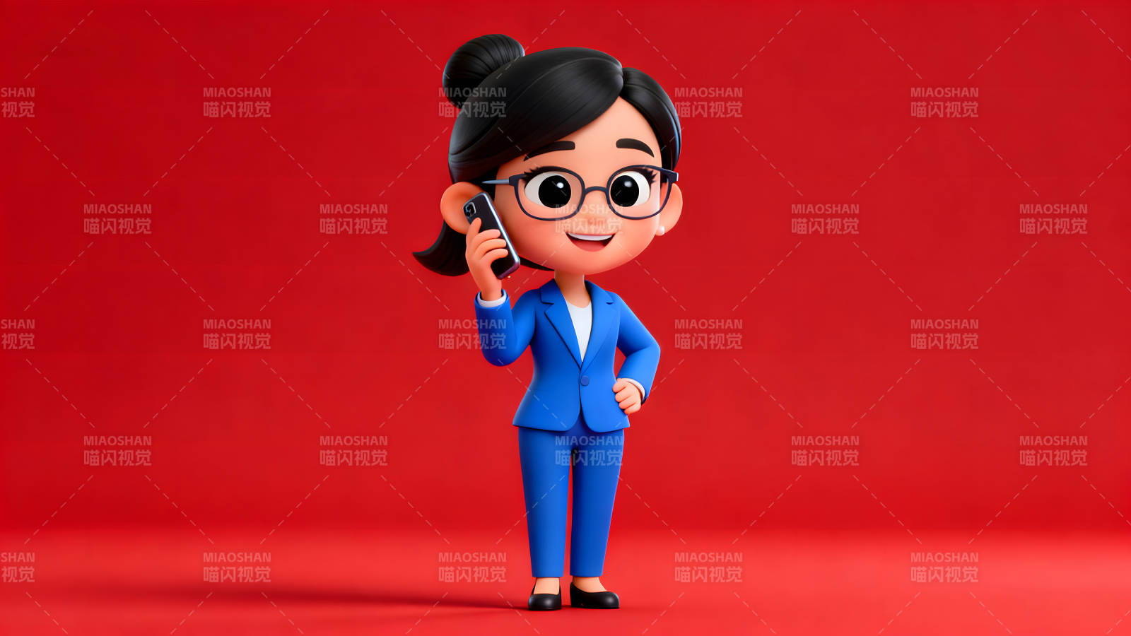 卡通职业女性打电话专注沟通图片