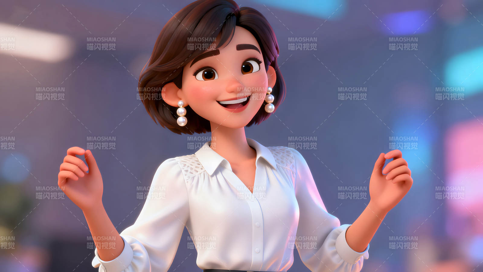 动画人物喜悦微笑举手展示图片