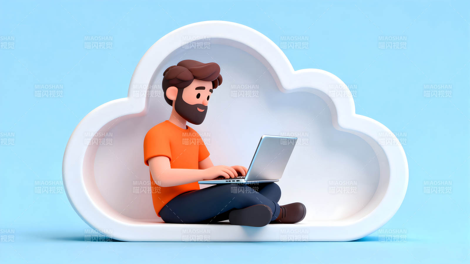 云计算卡通人物使用笔记本图片