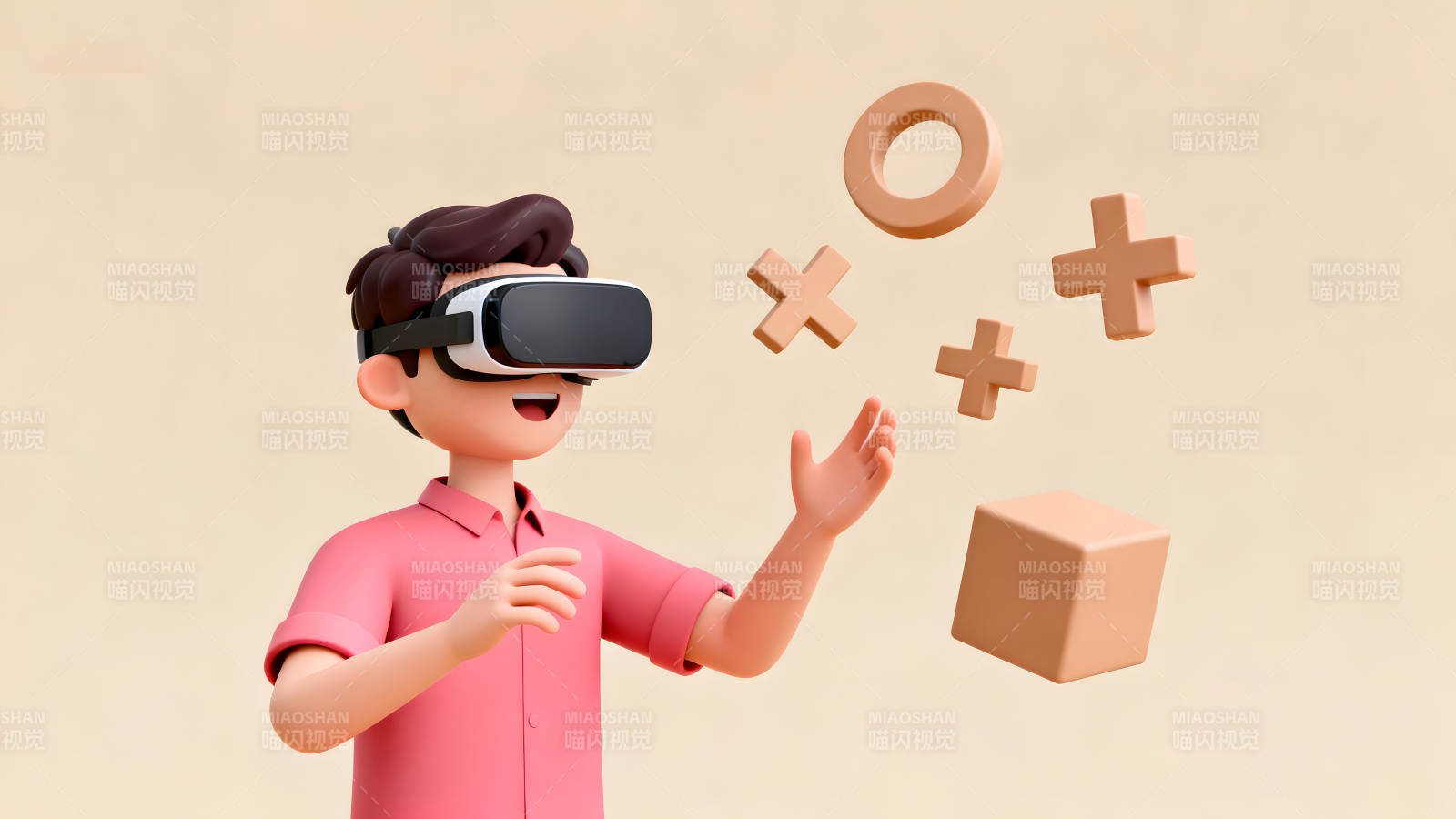 卡通人物戴VR眼镜体验游戏图片