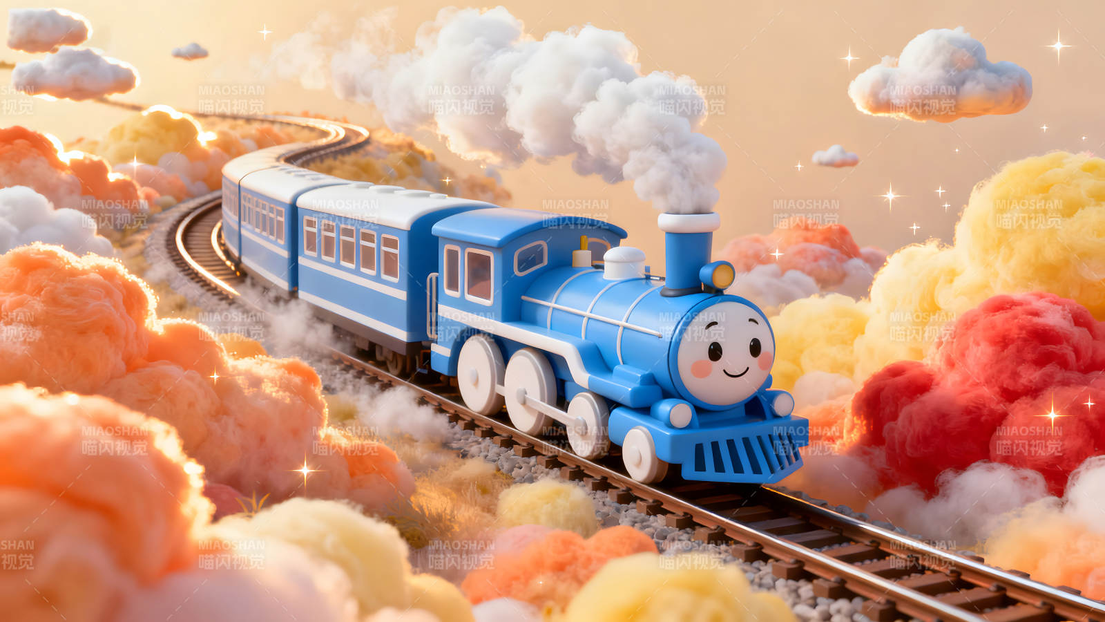 卡通火车云朵梦幻之旅图片