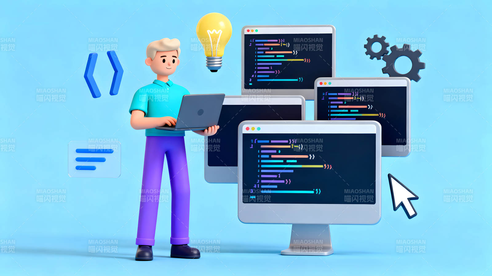 程序员编码场景卡通风格图片