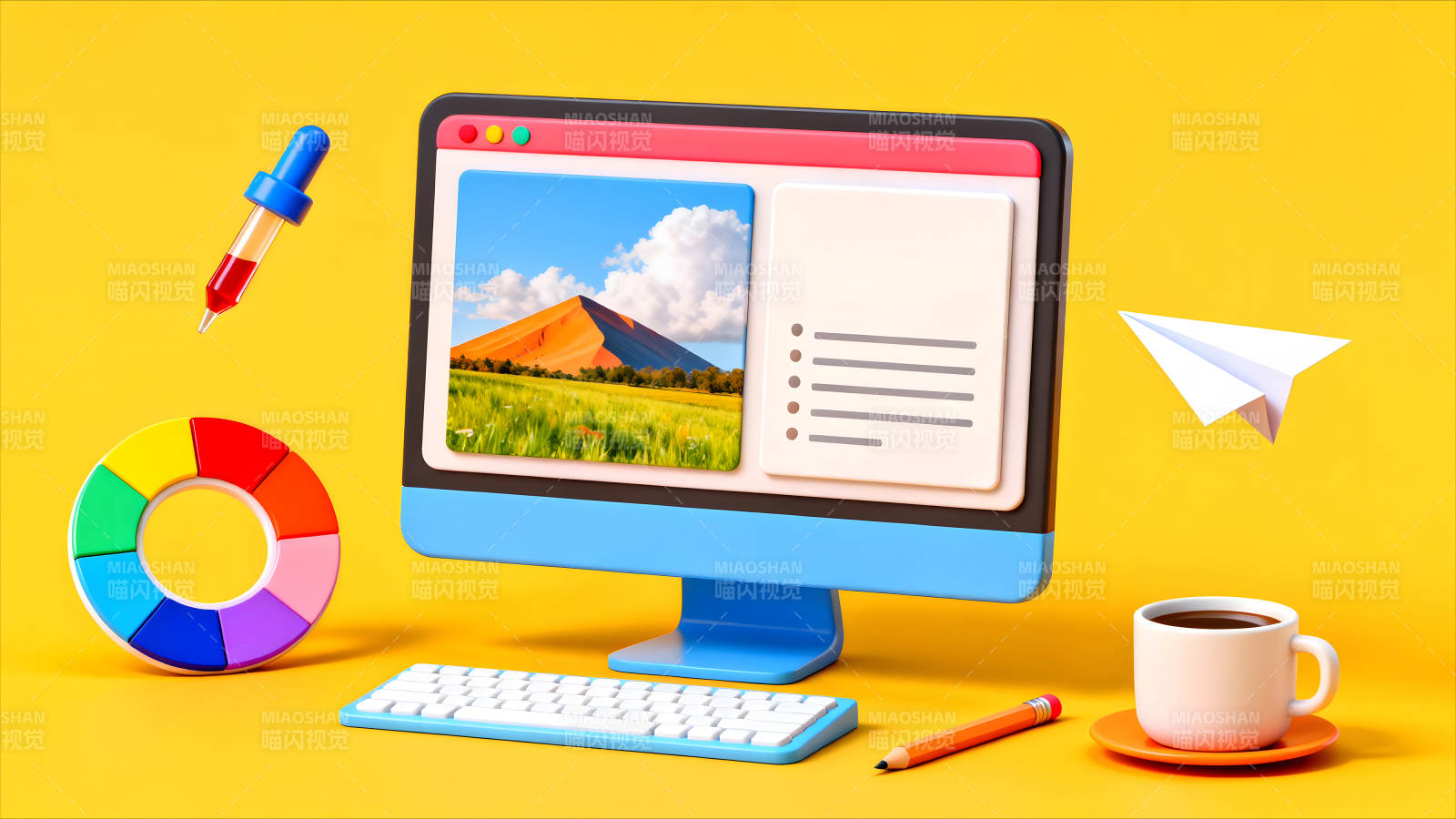 卡通电脑设计场景创意设计工具图片