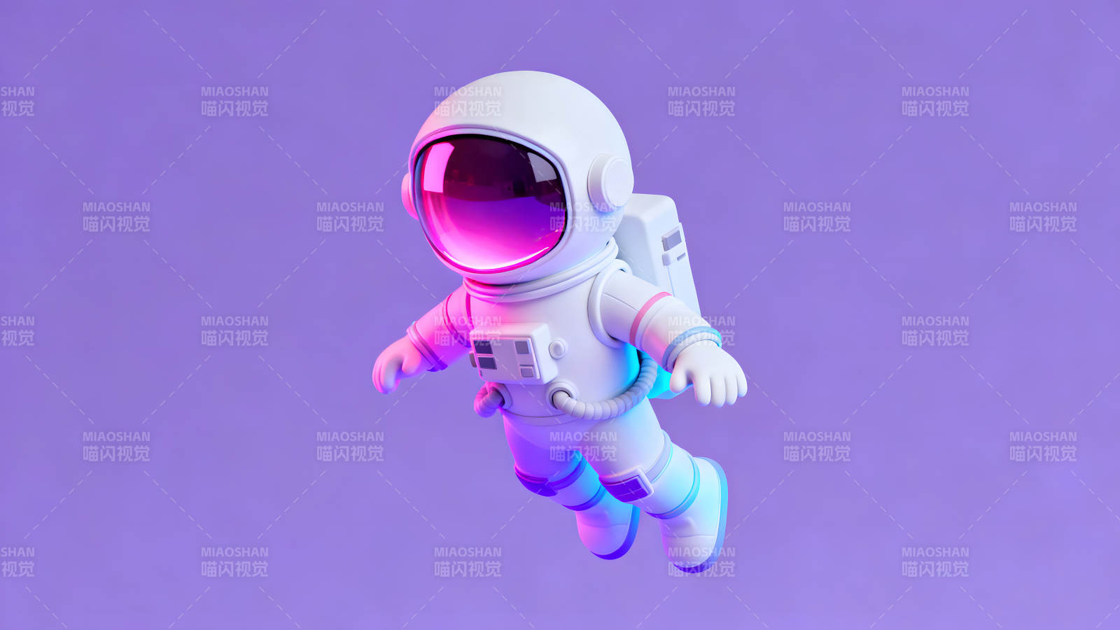 宇航员漂浮在紫色背景中卡通风格图片