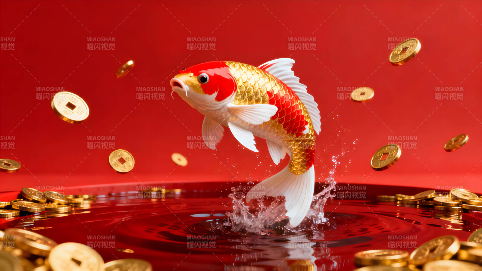 锦鲤跃出水面财运滚滚而来图片