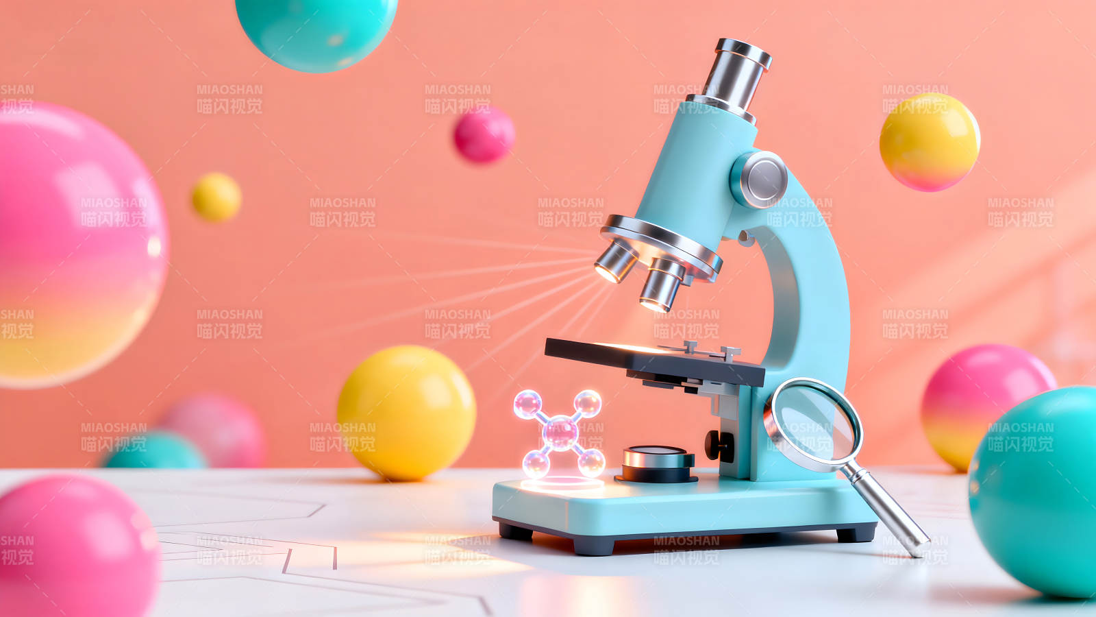 显微镜与彩色气泡的科学探索图片